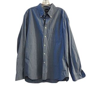 Gap Men's Large Blue Check Button-Down Shirt Long Sleeve Casual